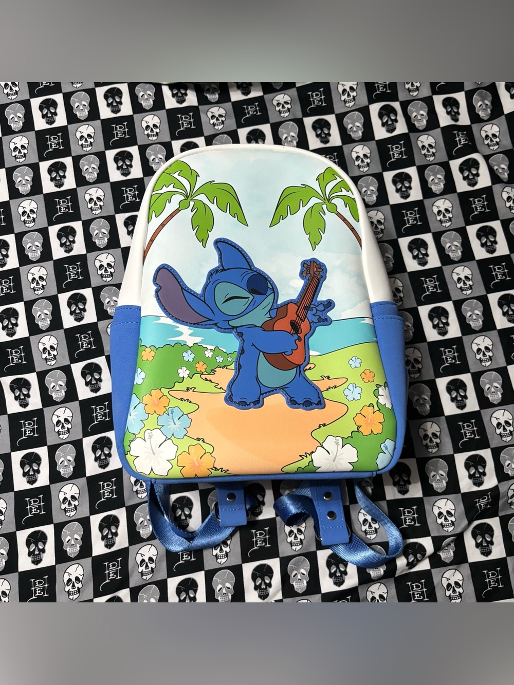 Disney Loungefly Lilo and Stitch with Guitar White and Blue Mini Backpack